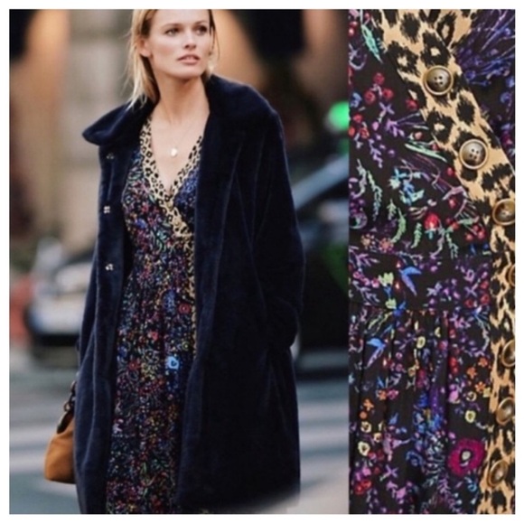 ANTHROPOLOGIE Maeve Morgan Black Floral + Leopard Print V-Neck Dress size 0 - Picture 4 of 10